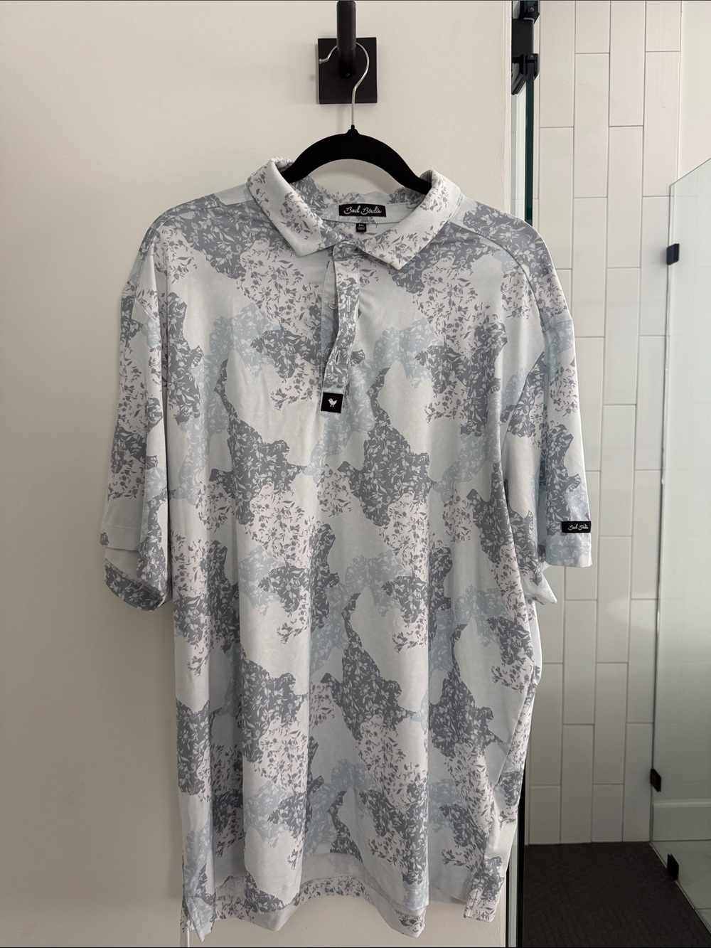 Bad Birdie Men's Light Gray & White Camouflage Print Polo
